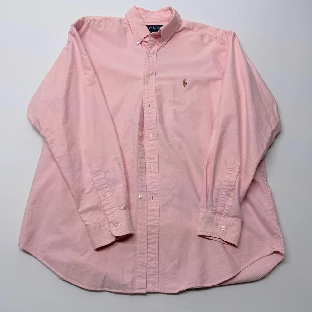 Polo Ralph Lauren Mens Blake Oxford Shirt Pink Long Sleeve Button Down Large
